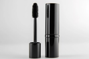 Obraz premium classic black mascara tube with curved brush applicator displayed on white background