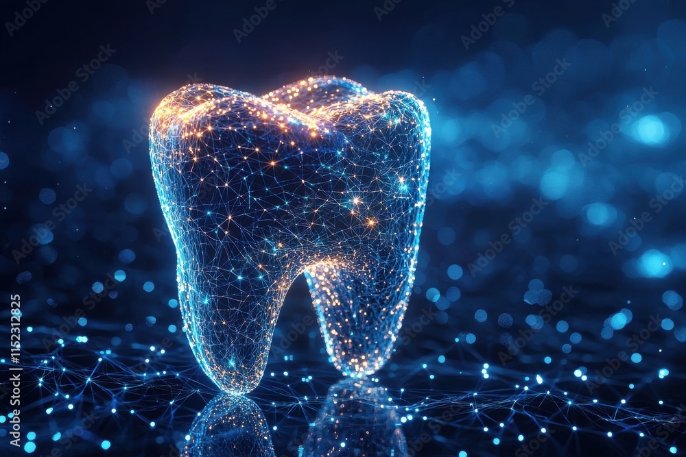 Aufkleber digital tooth illustration with glowing network of light strings