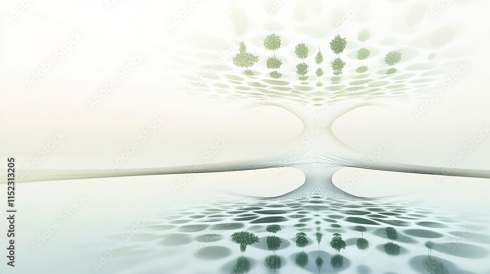 Poster clean abstract holographic design of eco-friendly concepts forming tree-like pattern above reflectiv