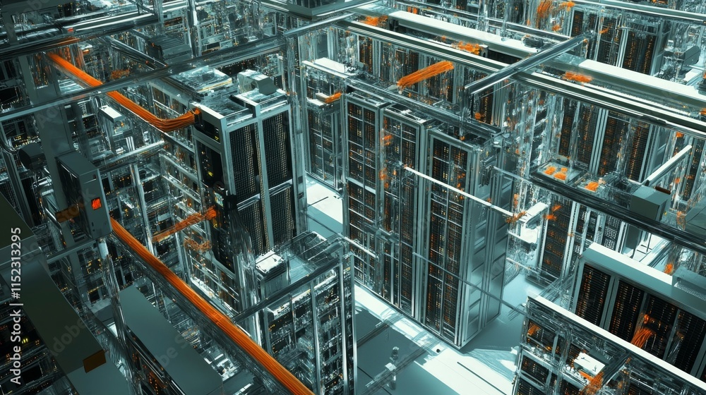 Poster data center operations and management modern technology hub 3d visualization high-tech environment a