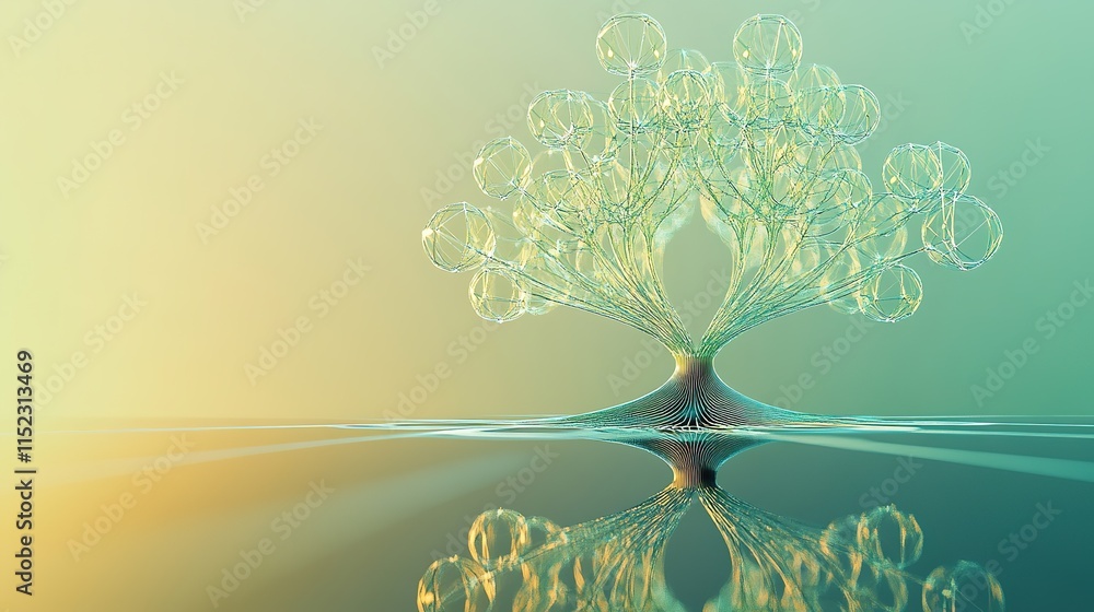 Poster clean abstract holographic design of eco-friendly concepts forming tree-like pattern above reflectiv