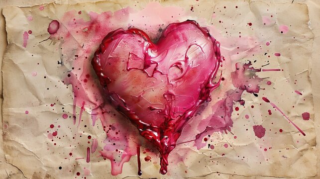 Pink watercolor heart card design featuring ample copy space for personal messages