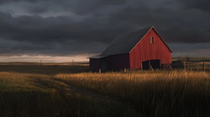 Obraz premium Rustic Farm Scene in Early Morning Light