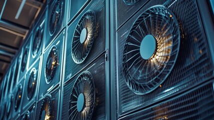 Cooling technology installation industrial facility equipment showcase modern environment close-up view energy efficiency concept