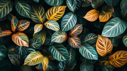 Colorful tropical leaves creating a vibrant natural tapestry in a serene environment