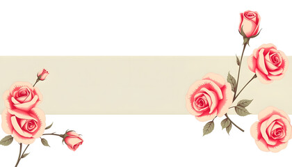 Banner with vintage roses design - web header template - website design - simple background, retro style, with white tones