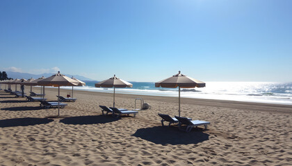 Obraz premium Sonnenschirme am Strand, with white tones