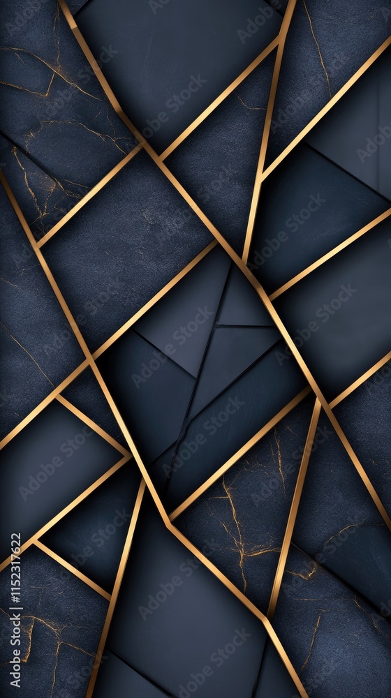 Poster golden lines and geometric shapes create a mysterious atmosphere in a flat design featuring dark blu