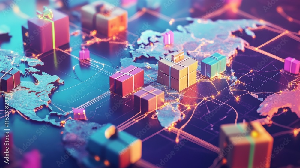 Poster global trade dynamics colorful cargo and connectivity on a digital map business environment futurist
