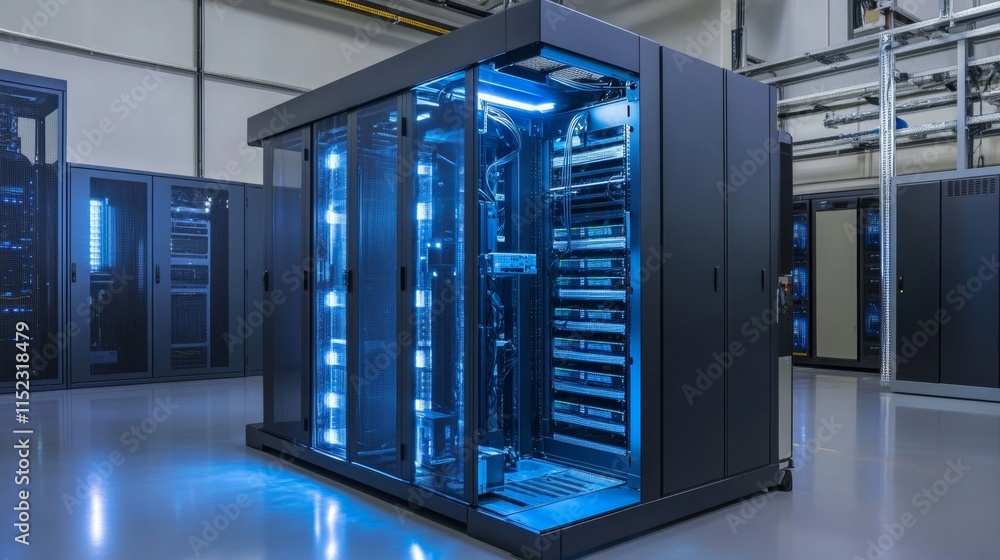 Poster data center operations server rack management technology facility digital infrastructure modern envi