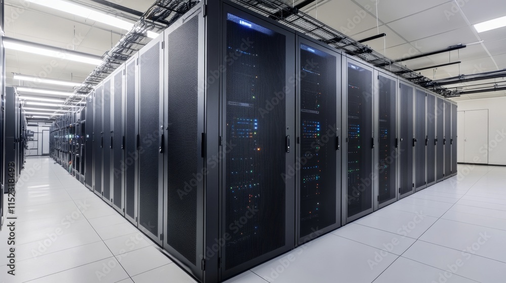 Poster data center operations modern facility infrastructure management tech environment wide angle efficie