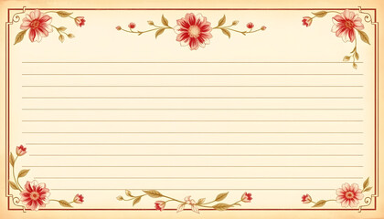 Blank vintage floral lined paper recipe card background for printable digital paper, art stationery and greeting card illustration, 8k, with white tones