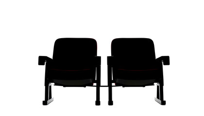 Obraz premium Two vintage movie theater chairs isolated on white, silhouette