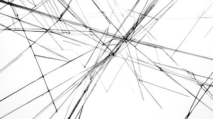 Abstract composition of intersecting lines on a white background, suggesting movement or chaos.