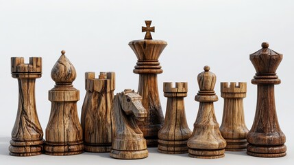 a group of wooden chess pieces