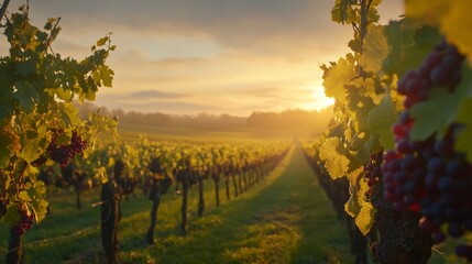 Naklejka premium Serene Vineyard in Early Morning Light with Soft Focus