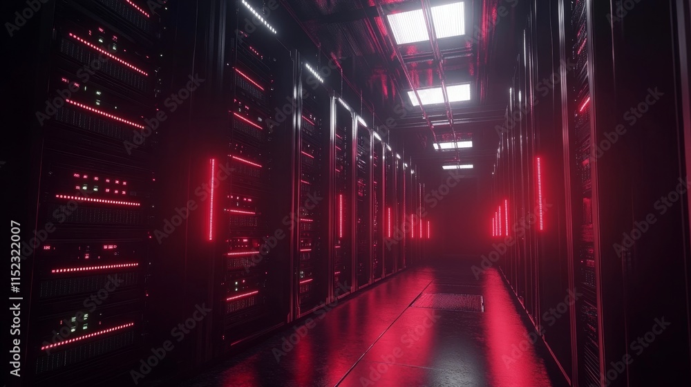 Poster data center operations showcase high-tech facility visual content futuristic environment perspective