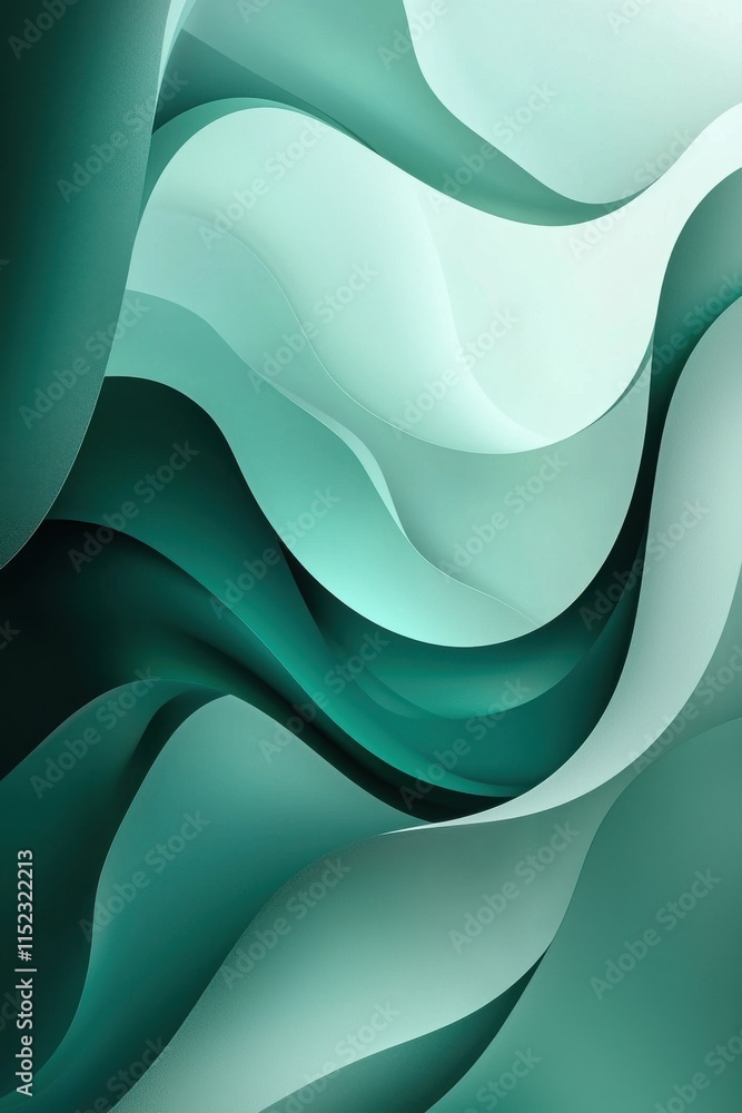 Poster abstract green waves design with smooth flowing curves