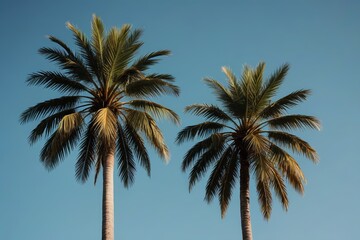 Obraz premium there are two palm trees that are standing in the sky