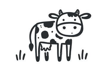 Minimalistic hand drawn cow illustration with bold black lines on white