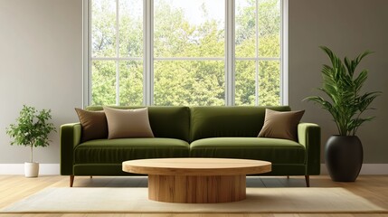 Fototapeta premium Minimalist living room with a green sofa