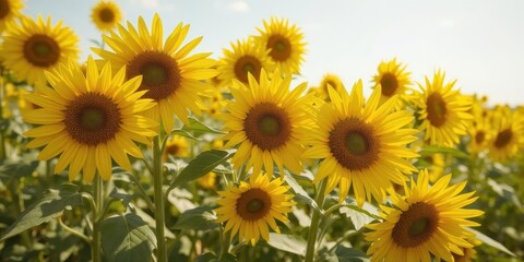 Fototapeta premium A vibrant yellow sunflower blossoms in a sun-drenched field, garden,plant