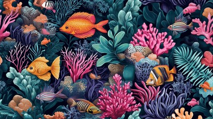 Vibrant coral reef life underwater paradise illustration marine environment close-up view nature's diversity explored