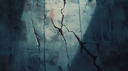 Cracked concrete wall with visible foundation crack. Fissure. Illustration