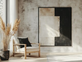 Modern Living Room with Abstract Art and Minimalist Decor