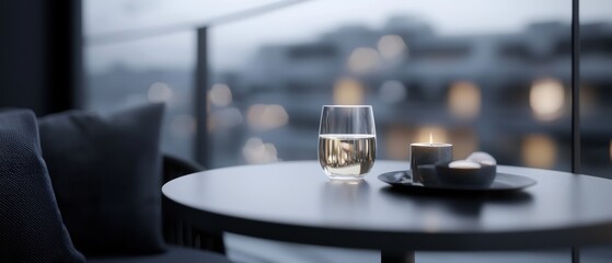 A table with a glass of wine and candles on it