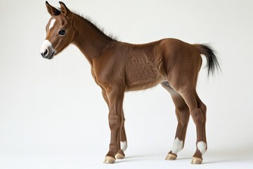 Obraz premium a brown foal stands on a white background