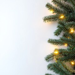 Obraz premium Christmas tree branch on white with christmas light 