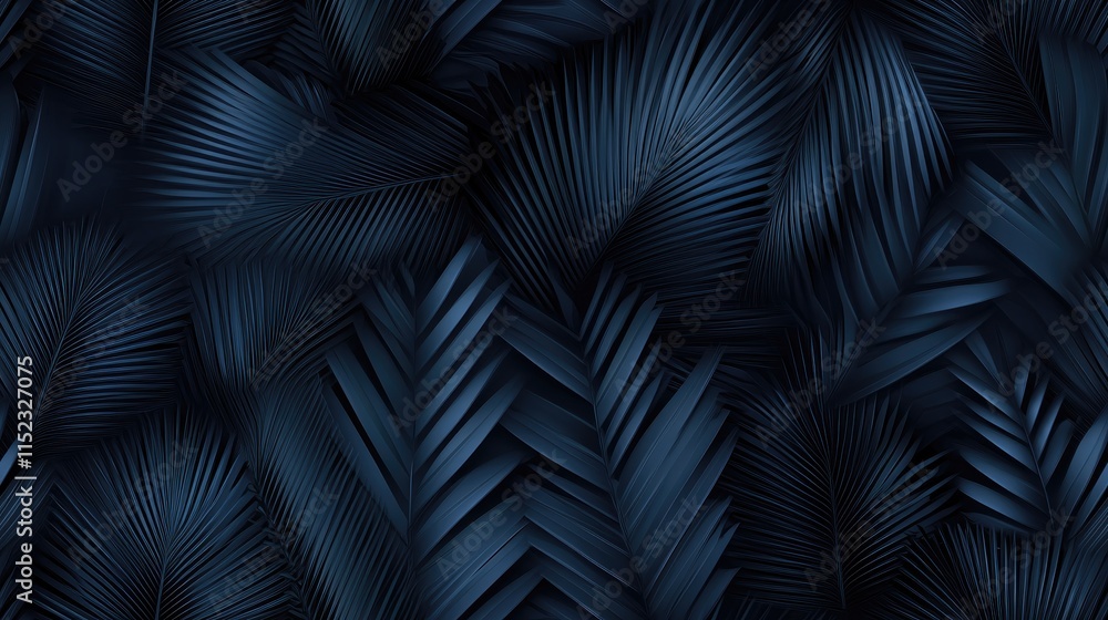 Poster Detailed 3D seamless pattern showcases palm leaves intricately arranged on a light gray textured background with a relief effect SEAMLESS PATTERN