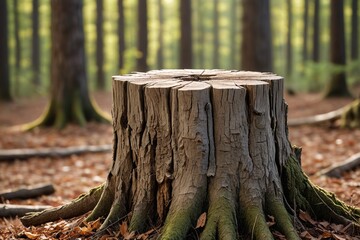 Fototapeta premium there is a tree stump with a tree trunk in the middle of the forest