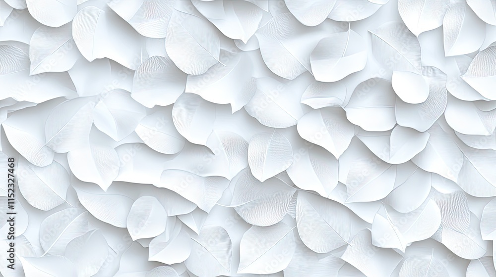 Poster this seamless pattern features intricately embossed grey leaves on a simple background, ideal for mo