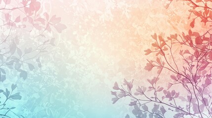Subtle Abstract Spring Background with Mint, Peach, Lavender Gradient and Floral Patterns