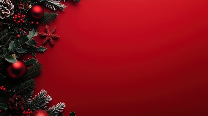 A background with red gradient with placeholder for logo and other half with realistic christmas