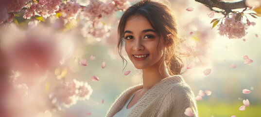 Serene Spring Moment Under Cherry Blossoms: Tranquil Beauty in Nature's Petal Dance