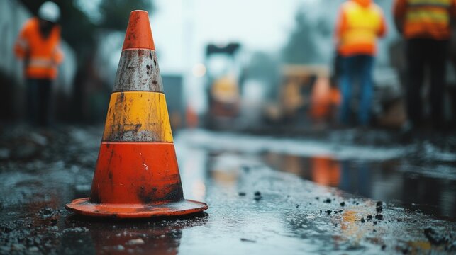Road Construction Amidst Rainy Weather