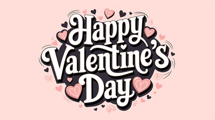 Happy valentine’s day romantic typography design with elegant lettering, playful hearts, and soft pastel tones, ideal for love-themed greeting cards, festive banners, and holiday projects