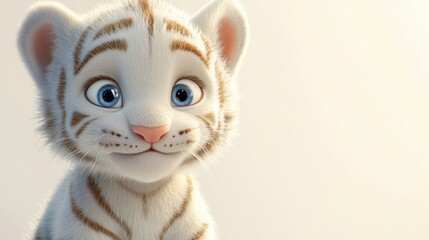 close-up of a white tiger cub with brown stripes