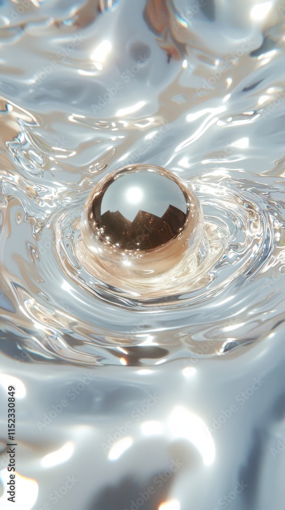 Aufkleber dynamic abstract swirl of metallic spheres in shimmering water digital art fluid environment top-dow