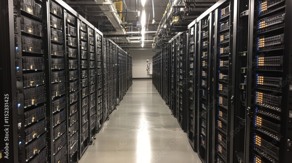 Poster data center operations technology hub infrastructure overview indoor environment wide-angle view mod
