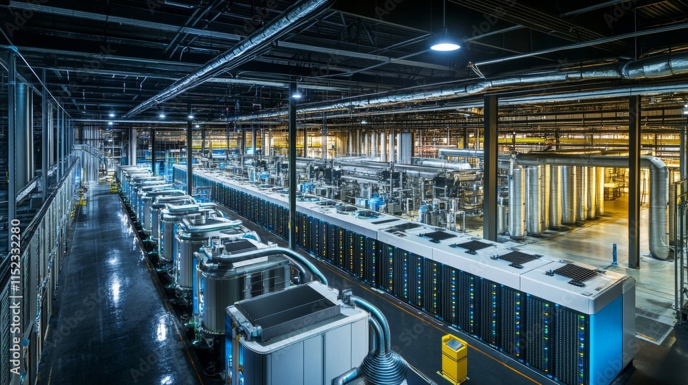 Poster advanced data processing facility industrial setting technology infrastructure modern environment wi
