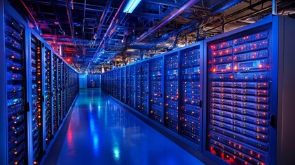 Obraz premium Data center operations global technology hub server infrastructure high-tech environment dynamic perspective digital innovation