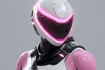 Futuristic Pink And White Robot Wearing A Helmet