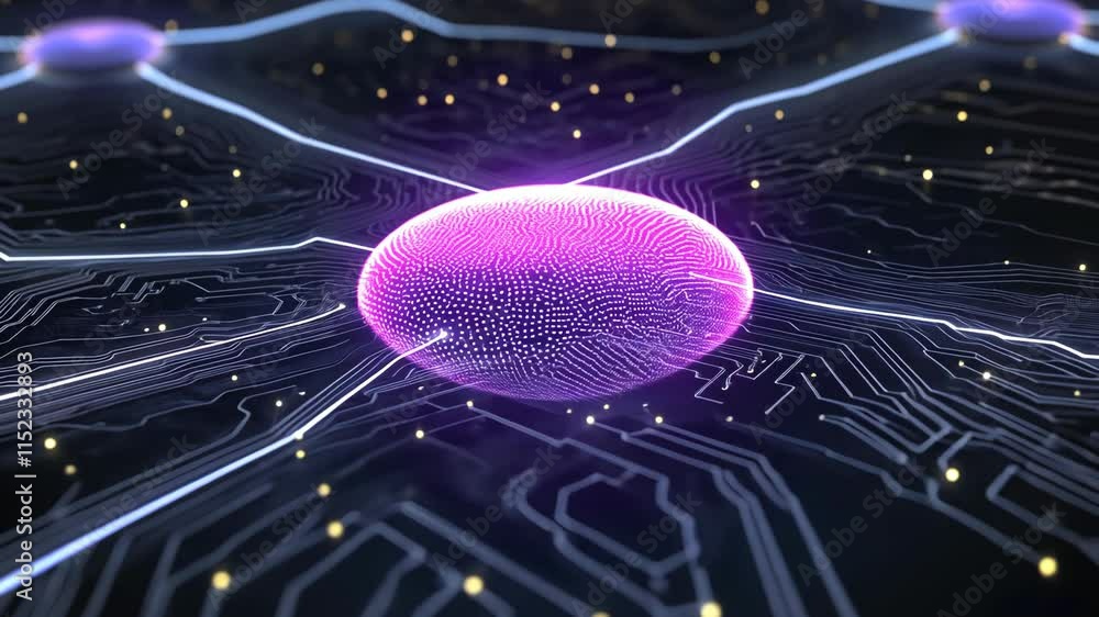 Aufkleber digital network connection with a glowing purple sphere at the center, showcasing advanced technolog