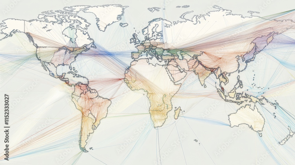 Poster global connectivity mapping visualizing data flow across continents digital art abstract world vibra