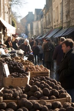 Truffles market, Festival of truffles, European market, expensive mushroom