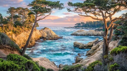 Serene Secluded Cove with Ocean View and Soft Lighting